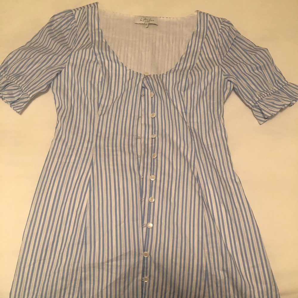 Blue and white striped dress